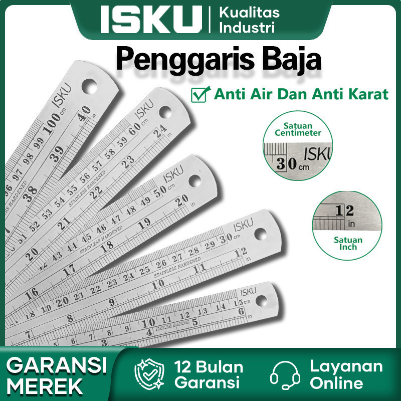 

ISKU Penggaris Besi 15-100CM Penggaris Logam/Mistar Besi/Stainless Steel Ruler Yang Menebal