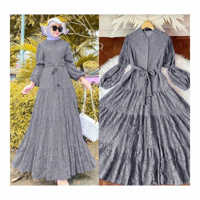 gamis rosalin abu gamis pesta brukat remaja cantik murah ros at