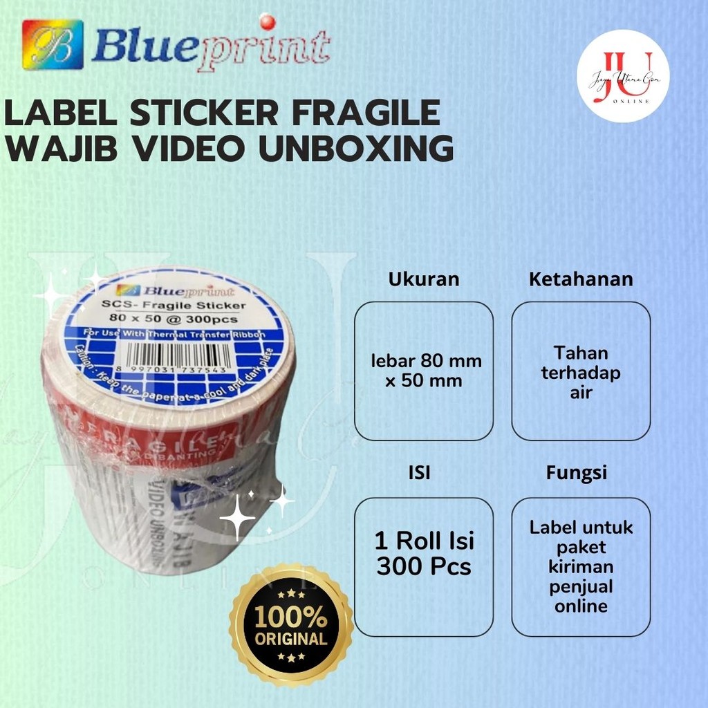 

Blueprint Label Unboxing Fragile Sticker 80x50 mm Original 1 Roll Isi 300pcs