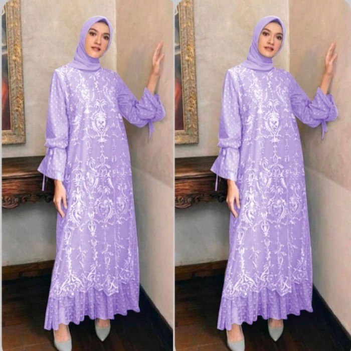 gamis L Morina lilac baju pesta remaja tile mutiara mewah mor at