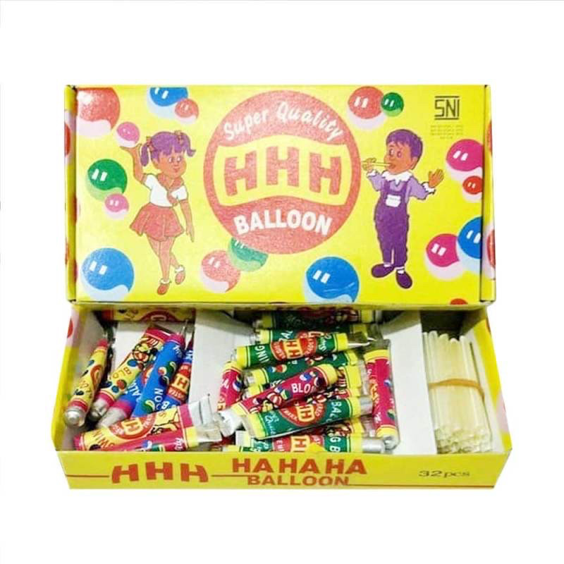 Balon tiup jadul BALON HHH isi 32pcs box/ ￼Mainan Anak Tradisional Jadul Balon Tiup Sedotan Plembung