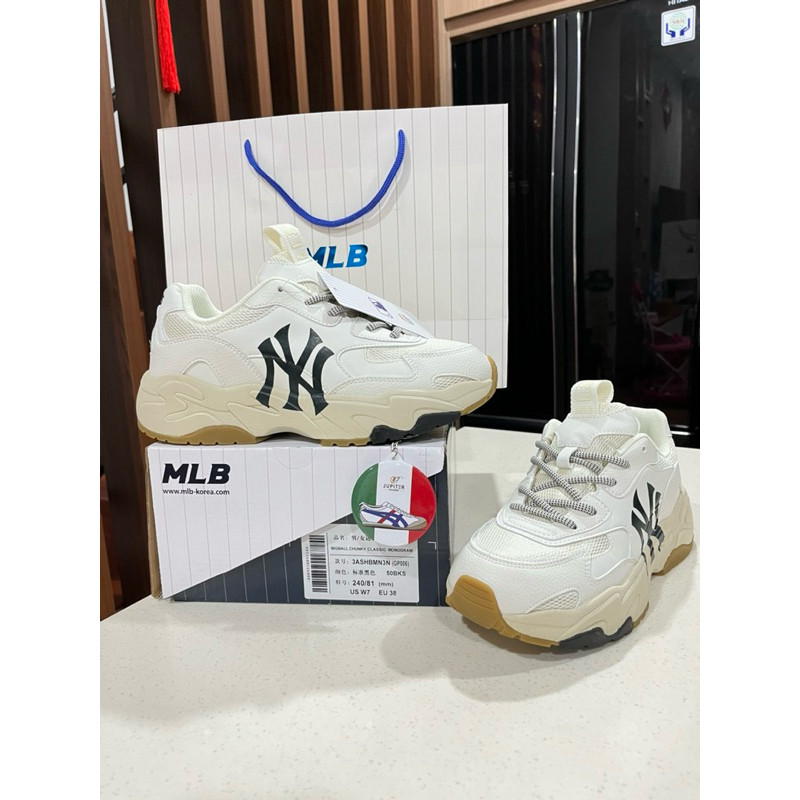 Sepatu MLB Yankees BigBall Chunky Lite NY Beige