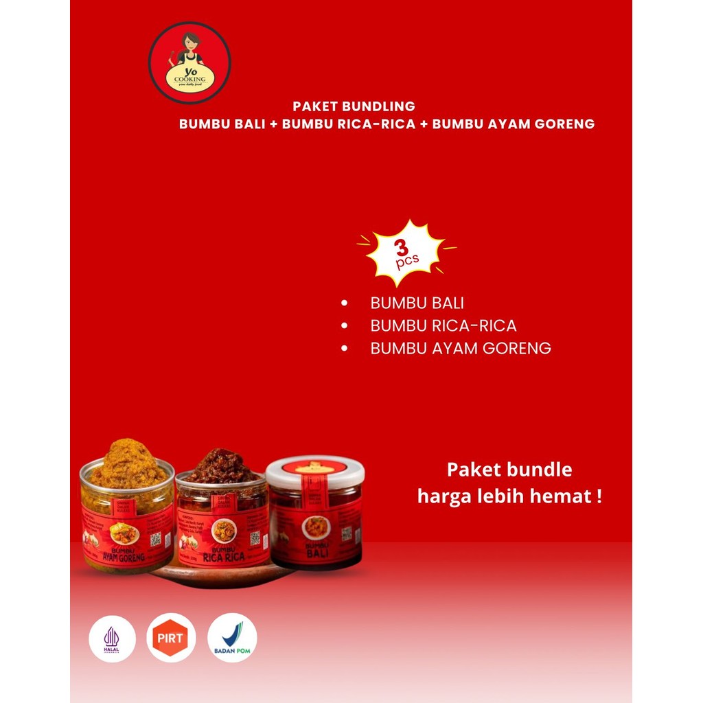 

PAKET BUNDLING YO COOKING/BUMBU BALI+RICA+AYAM/YOCOOKING/BUMBU INSTAN 200GR PER BOTOL