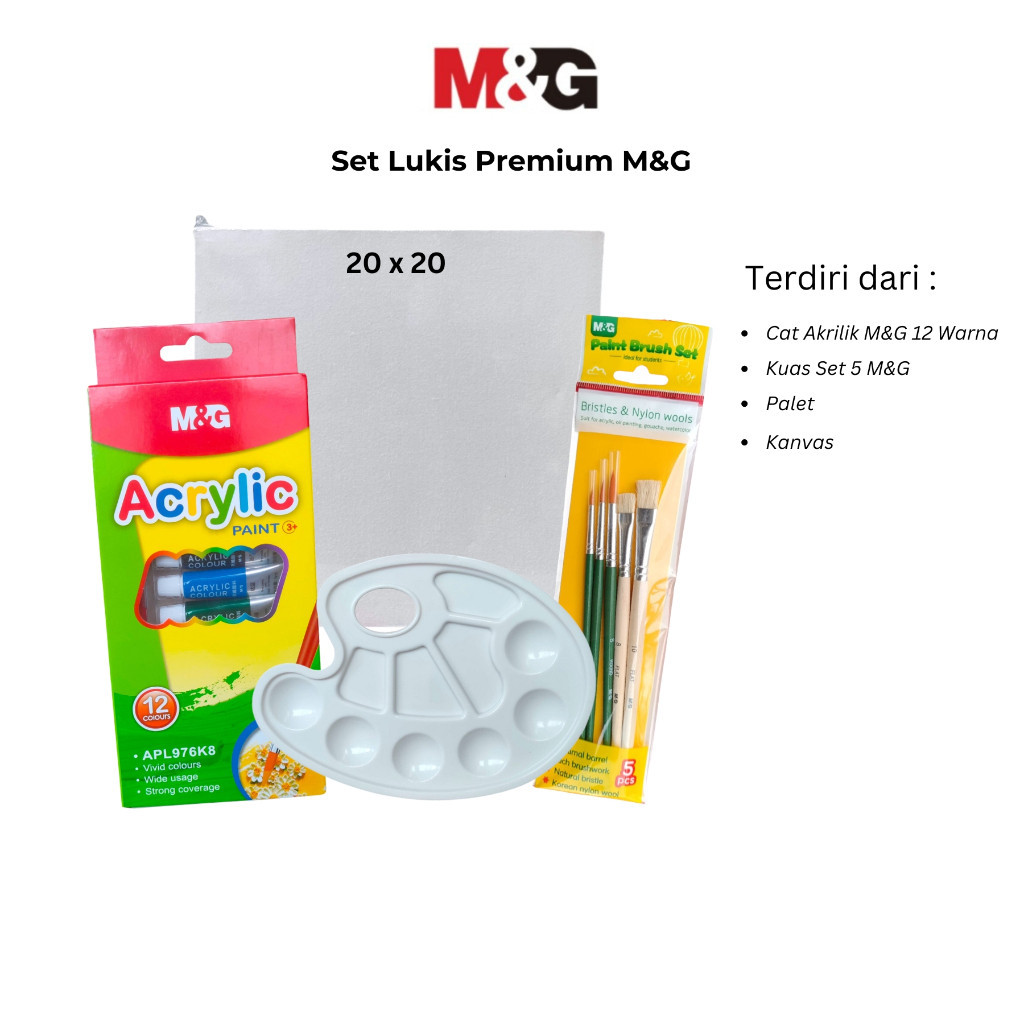 

Paket Melukis M&G Set 4 in 1 Set Paket Lukis Premium Kuas Palet dan Cat Acrylic Berbagai Ukuran - Set- SHSNP