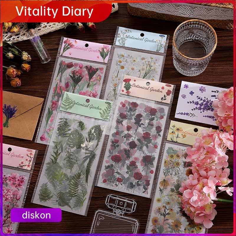 

【COD❤️】Stiker PET Bunga Vintage Bahan Scrapbook Stiker Tahan Air Dekorasi Piala Air -VDY