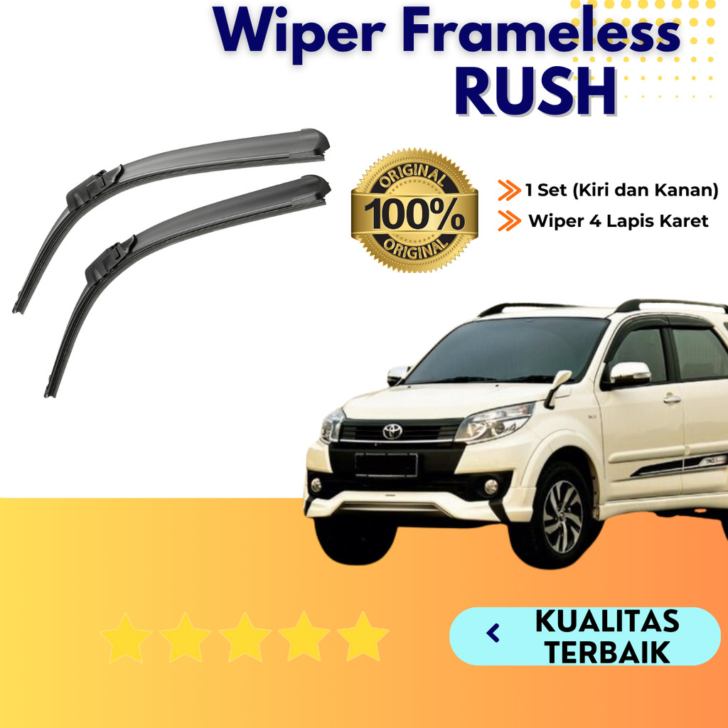 Wiper Rush Terios Sapuan Kaca Mobil Model Frameless Banana Karet 1 Set Ori Variasi Karet Wiper Mobil
