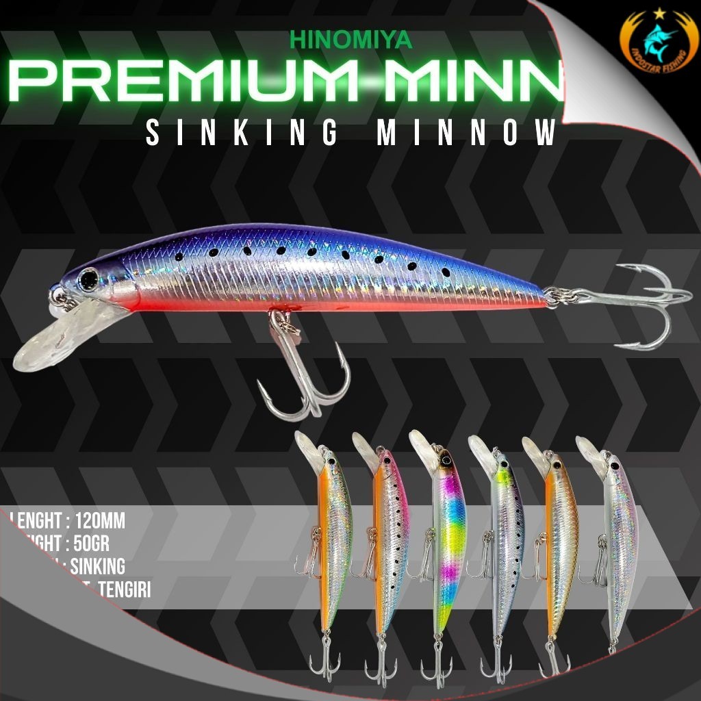 Umpan Hinomiya Premium Minnow Sinking 12cm 50gr Mancing Ikan Tengiri GT - Indostar fishing