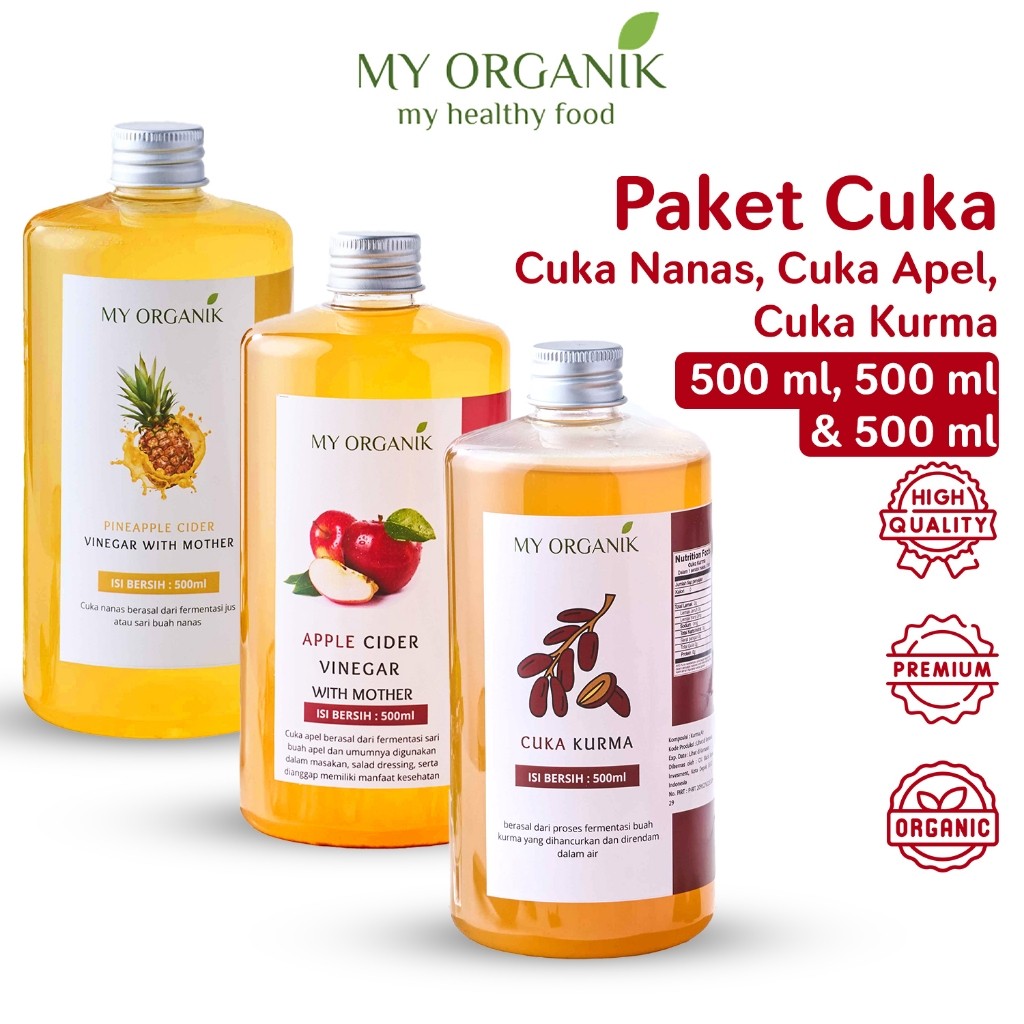 

My Organik Paket 3 in 1 Cuka Apel Cuka Kurma Cuka Nanas 500ml