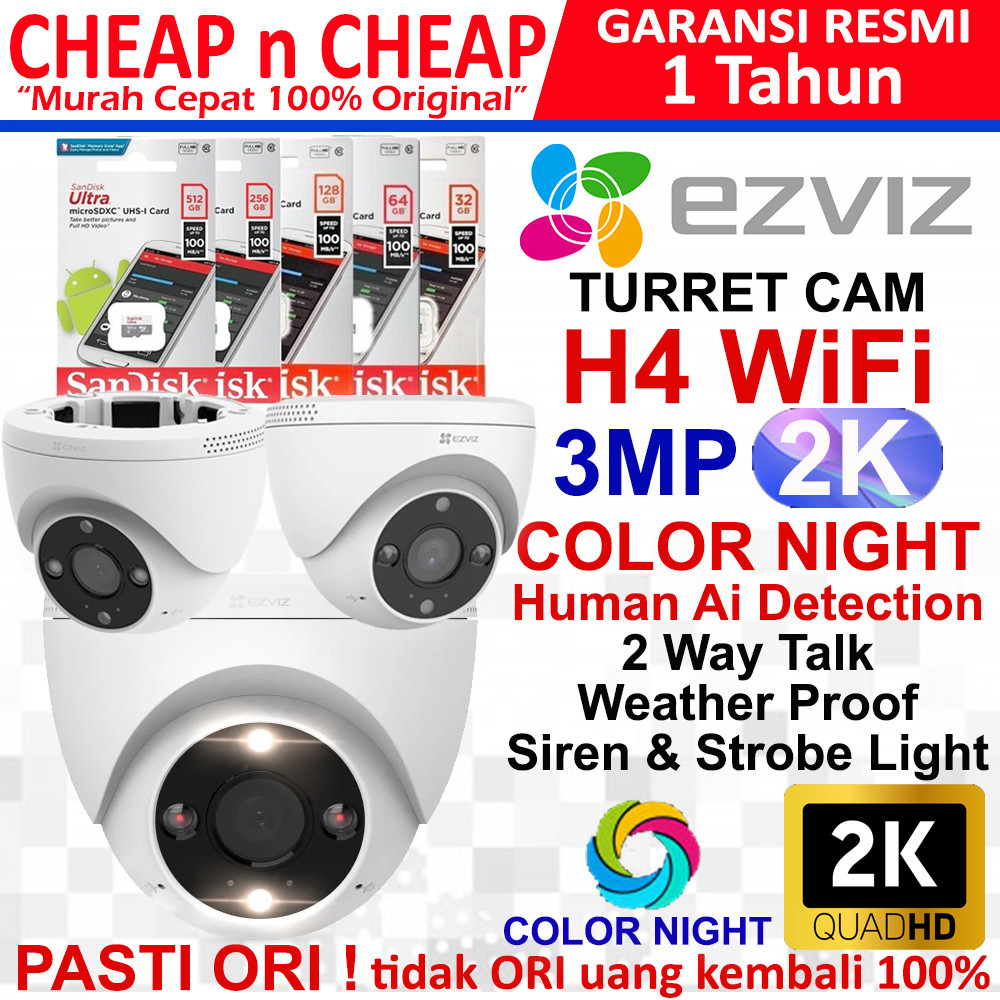 Ezviz H4 3MP 2K Turret WiFi Indoor Outdoor - Smart CCTV Wifi Wireless Camera Smart IP Cam Hikvision 