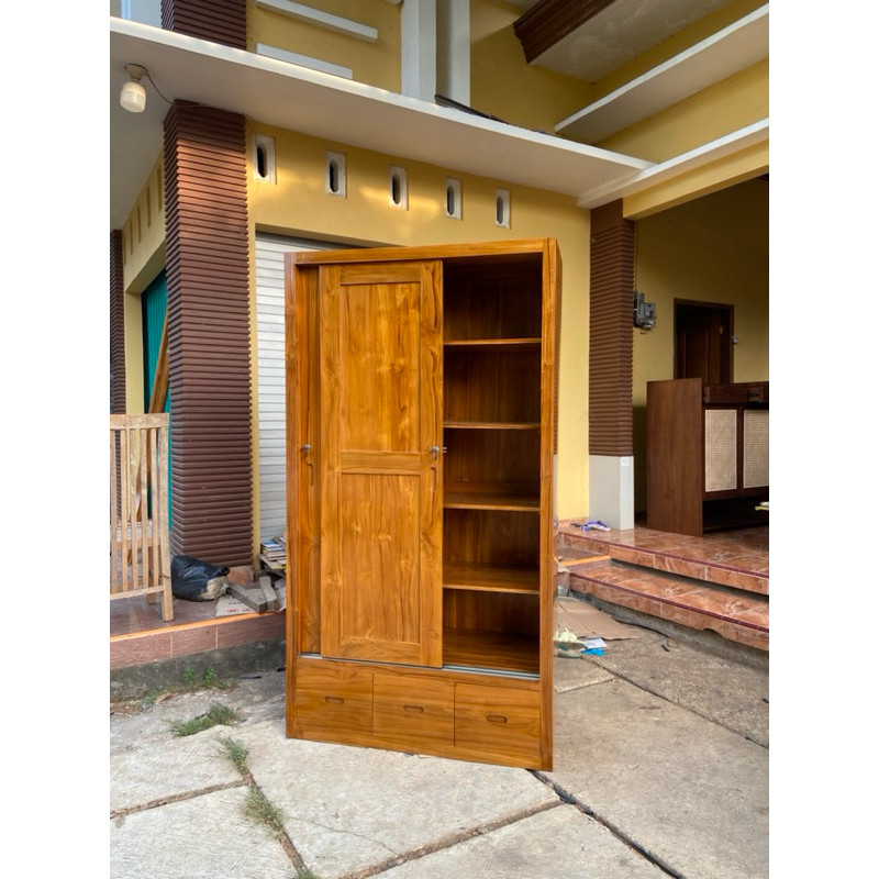 almari sleding 2 pintu minimalis kayu jati almari lemari