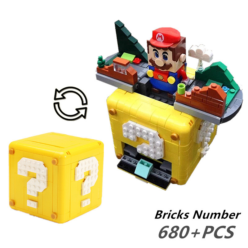 Miniso MOC Question Mark Box Mario Modular 64 Game Brother Movie Series Model Building Block Bricks 
