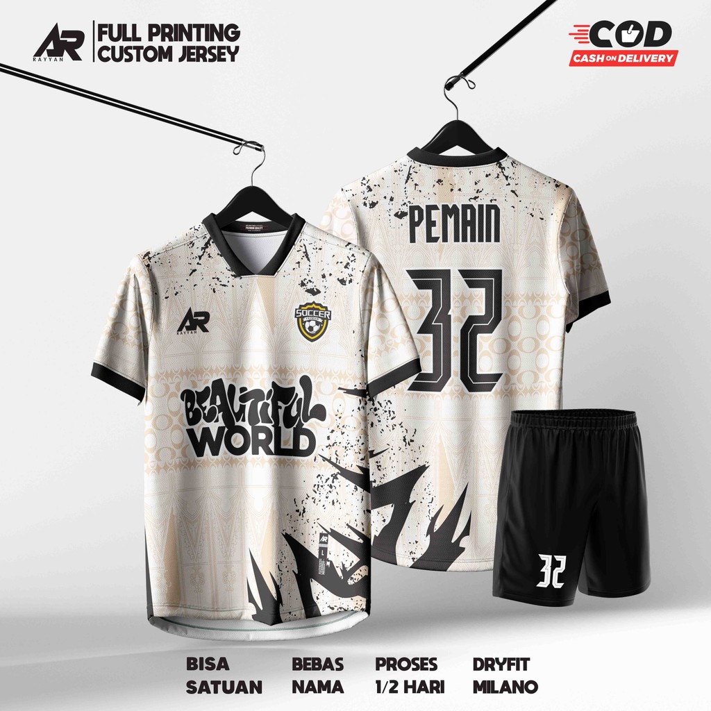 JERSEY FUTSAL SEPAK BOLA VOLI CUSTOM FULL PRINTING CREAM GRATIS NAMA