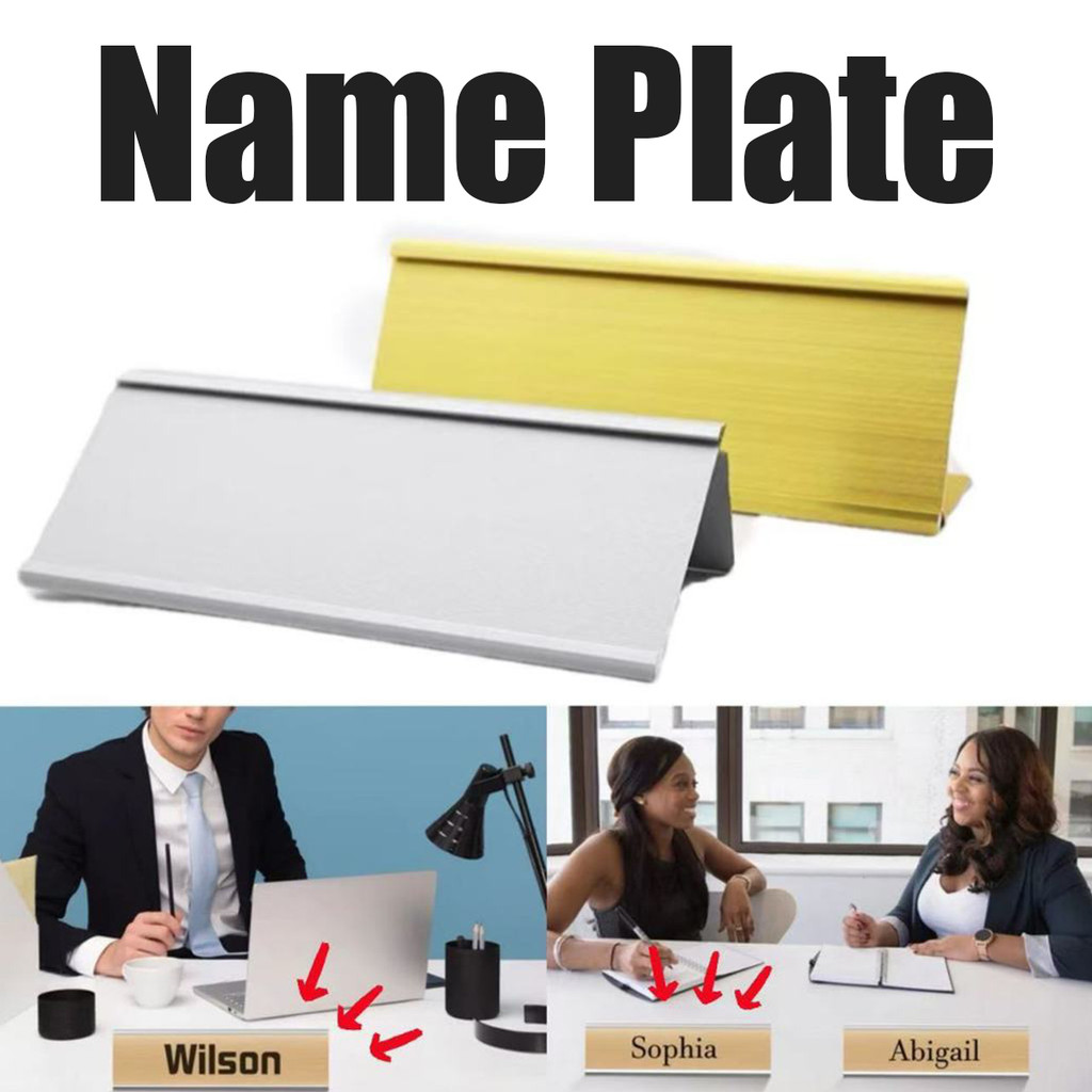 

1PC Name Plate Holder warna Gold/Silver Papan nama slot kartu aluminium dengan Slot Slot Kartu Tampilan Kartu Meja Berbentuk L