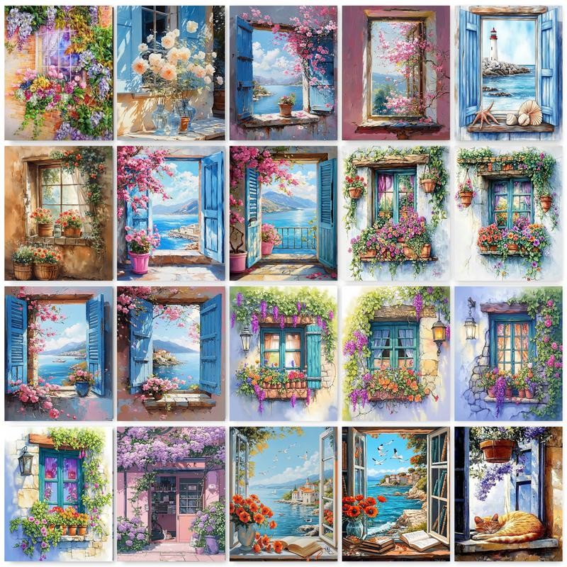 

GATYZTORY Modern Diy Painting By Numbers Kits Window Landscape Coloring By Numbers Acrylic Paint 40x50cm For Adults Diy Gift
