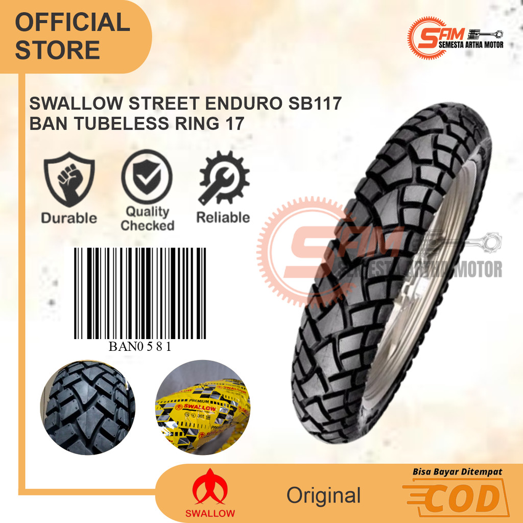 Ban Swallow Street Enduro SB117 80/90 90/90 Ring 17 Tubeless Dual Purpose Bebek Sport