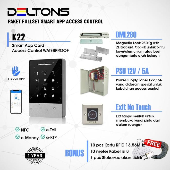 

Deltons Paket Smart Access Control Door K22 Waterproof EM Lock RFID - Indoor EM Lock