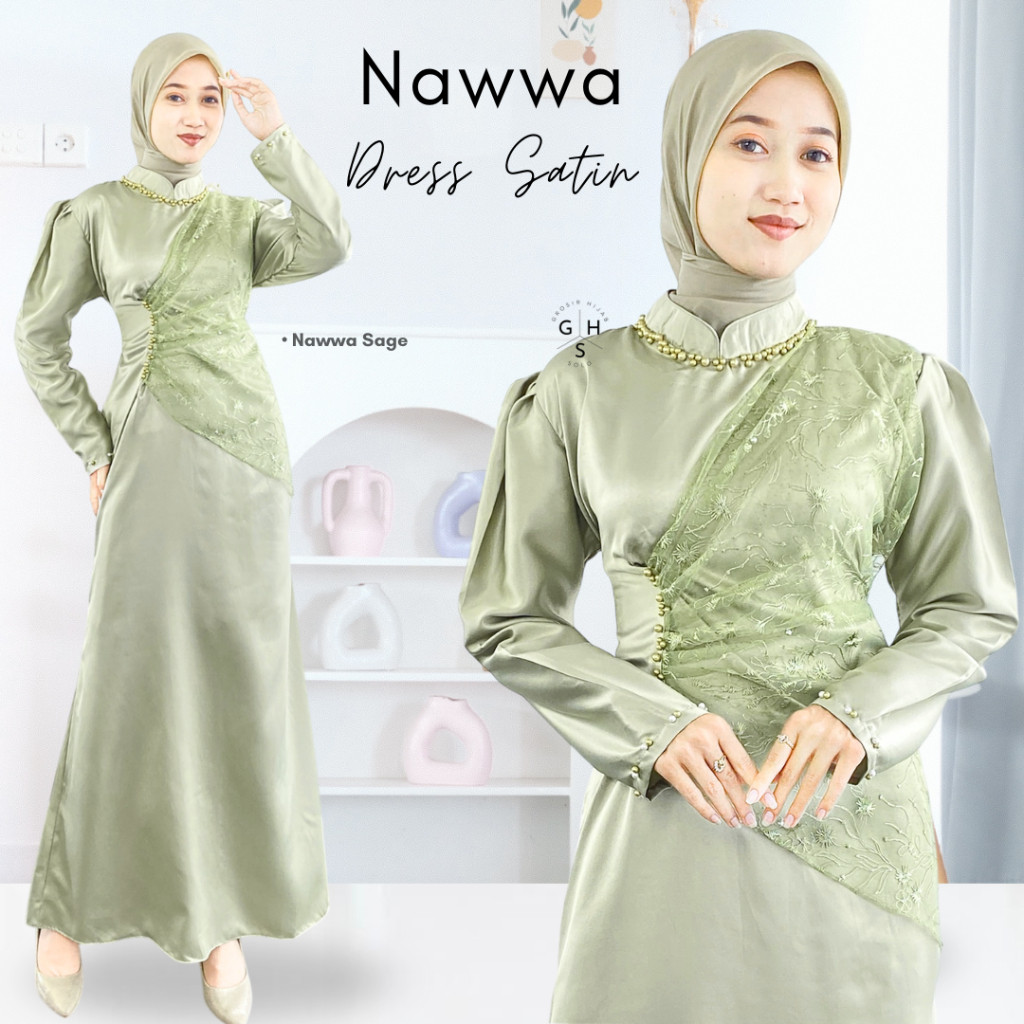 NAWWA DRESS MAXI GAUN PESTA KONDANGAN GAMIS LEBARAN ATASAN WANITA MIX BROKAT BRIDESMAID SATIN TERMUR