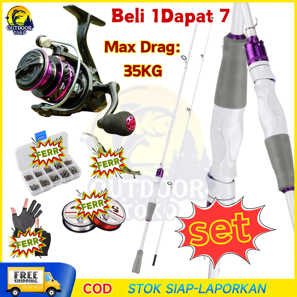 1 Set Joran Pancing Spinning & Casting 1.65M 1.80M Gagang Karbon Joran Casting Dengan Reel Pancing G