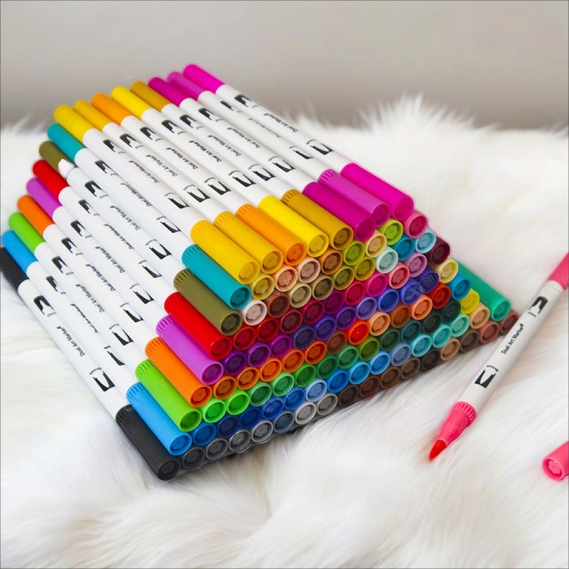 

12-120 Colors Felt Tip Drawing Watercolor Art Markers Pen Dual Brush Fineliner Colouring Pen Set for Calligraphy Painting