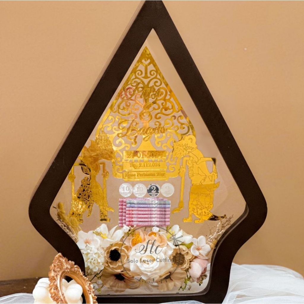 NEW MAHAR GUNUNGAN MIROR GOLD/KAYU FRAME KAYU SIZE 30X40  Mahar Pernikahan GIFT ANNIVERSARY BIRTHDAY