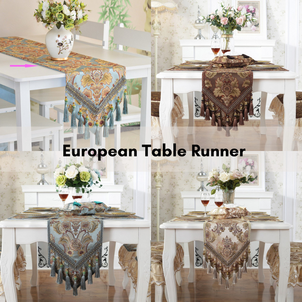 European Table Runner / Taplak Meja Tamu Tebal Bordir Timbul Meja Makan Buffet Premium Elegant Panja