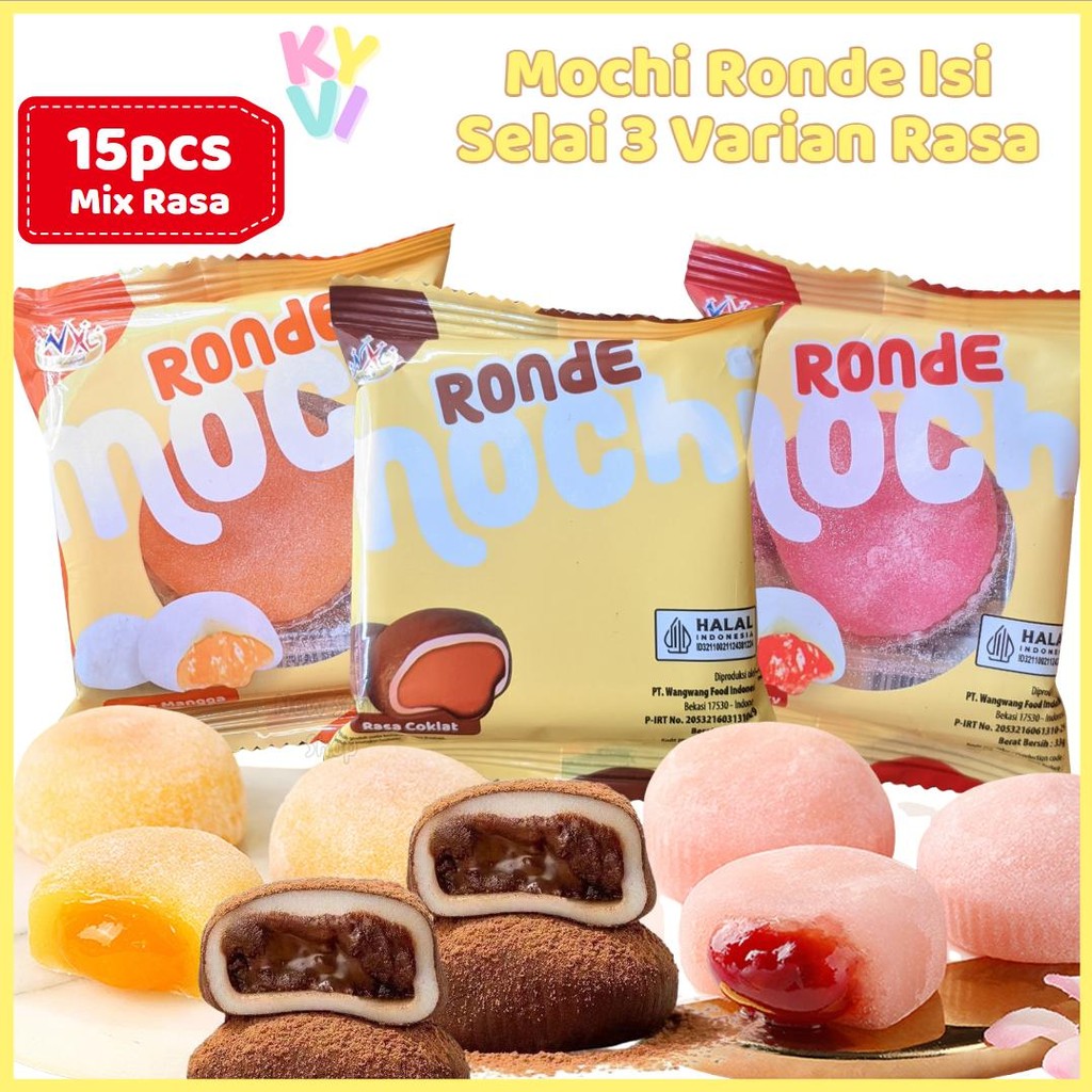 

KYVI - Mochi Ronde Isi Selai 3 (Coklat, Strawberry, Mangga) Varian Rasa Mix Isi 15pcs / Kue Mochi Viral