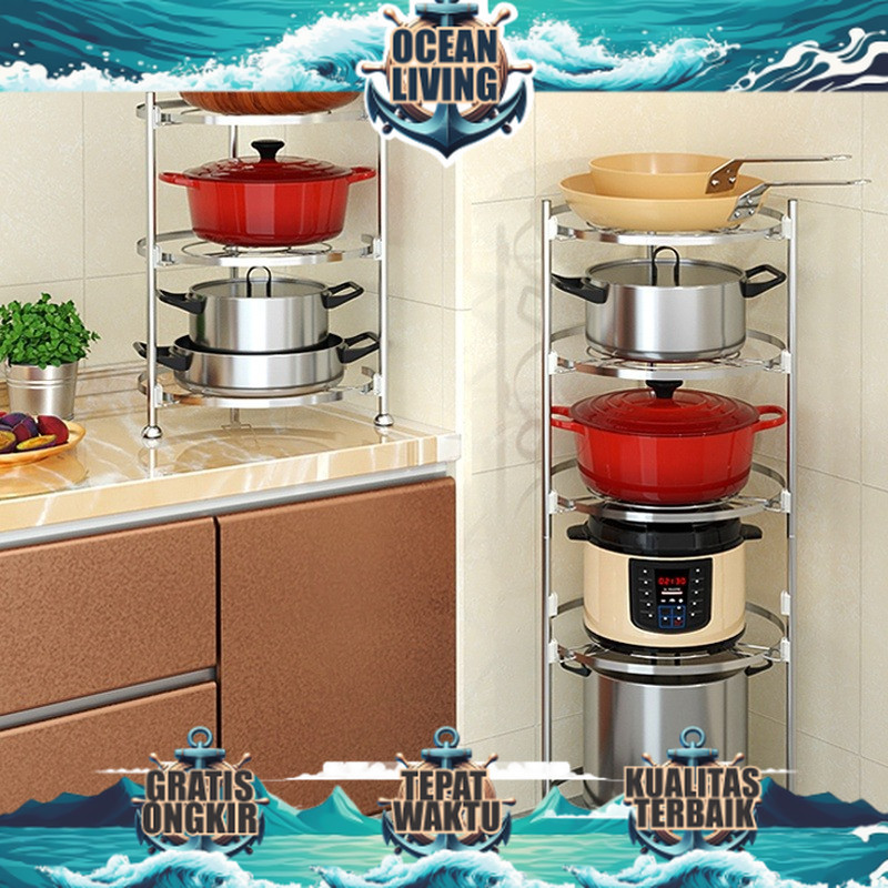 Rak Panci Wajan Multifungsi Rak Dapur Bertingkat Peralatan Dapur Alat Dapur - OCEAN LIVING