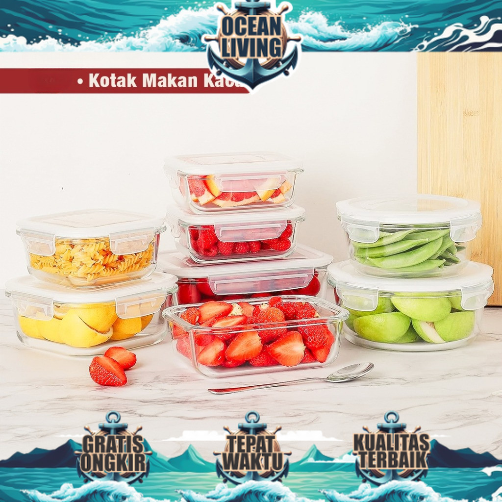 Lunch Box Kotak Penyimpanan Makan Bahan Kaca Microwave Oven Safe Bersekat /Lunch box estetik/lunch b