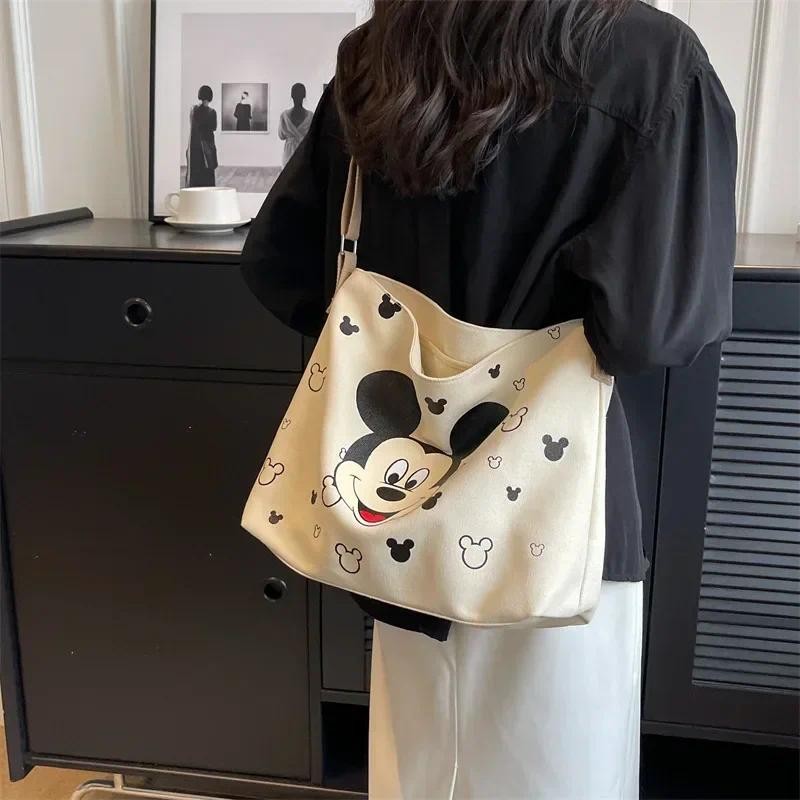 

Disney Mickey Mouse Canvas Women's Cross Body Bag New Large Capacity Shoulder Bag Cartoon Student Storage Bag Handbag