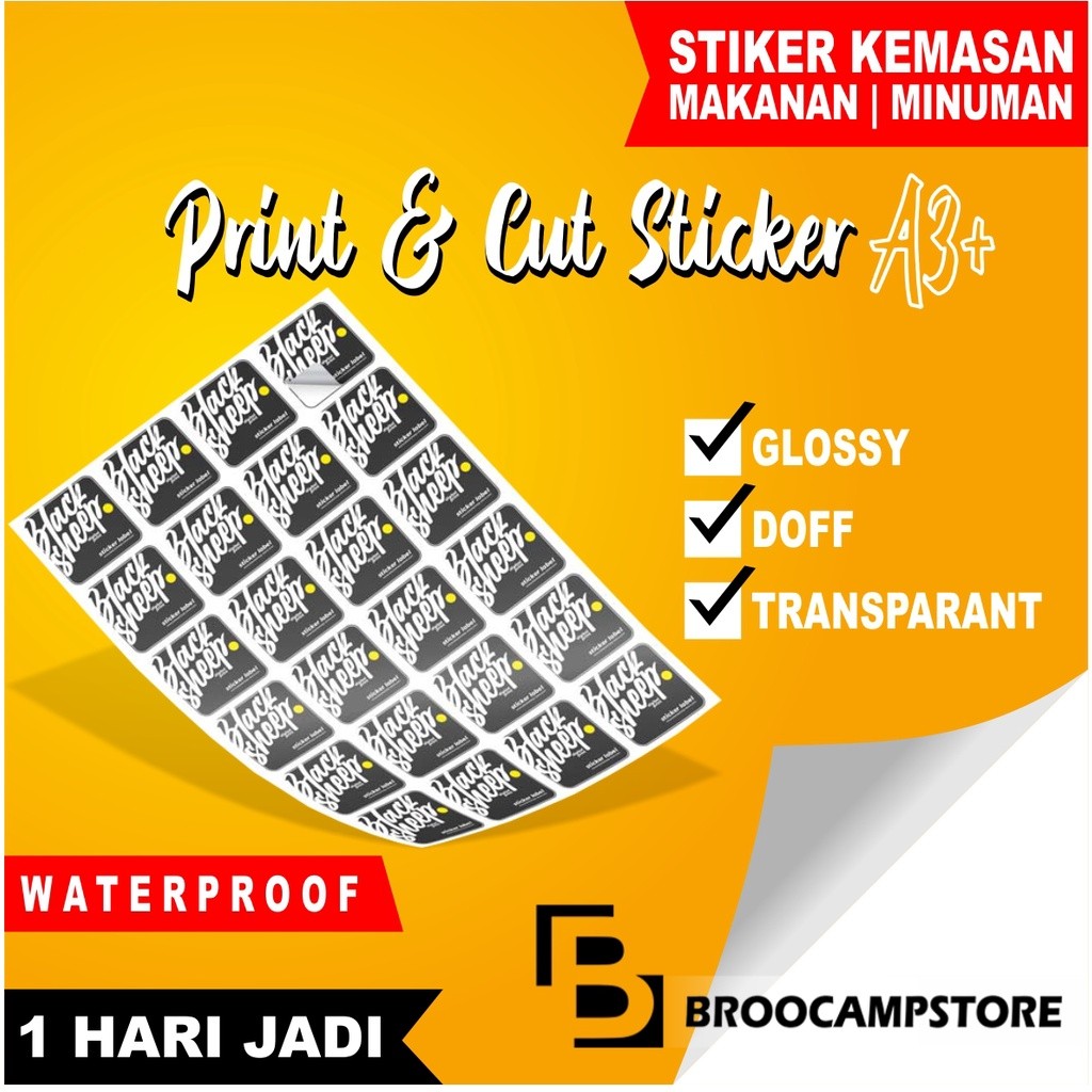 

Cetak Stiker / Sticker Label A3 A3+ bahan Vynil anti air - glossy