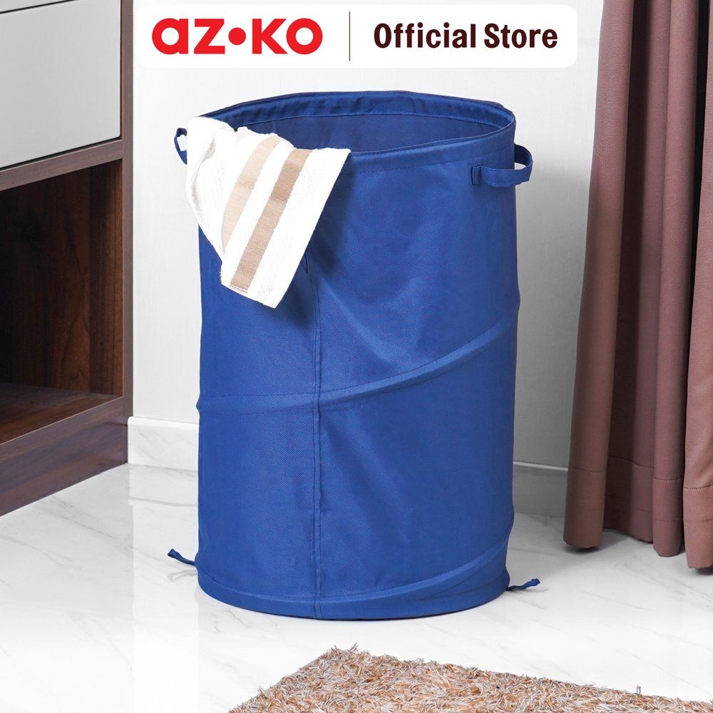 AZKO Stora 38X38X58 cm Keranjang Laundry Lipat - Biru Tempat Baju Pakaian Kotor Wadah Cucian Foldabl