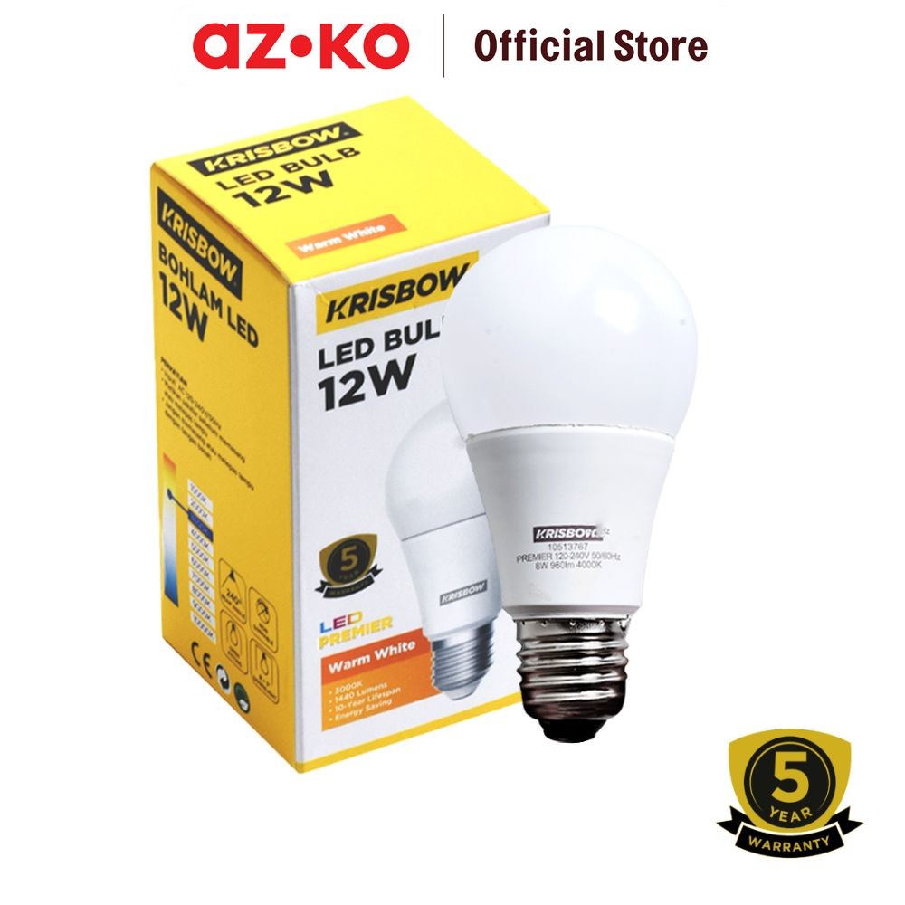 AZKO Krisbow Premier Bohlam Led 12 Watt Warm White - Kuning