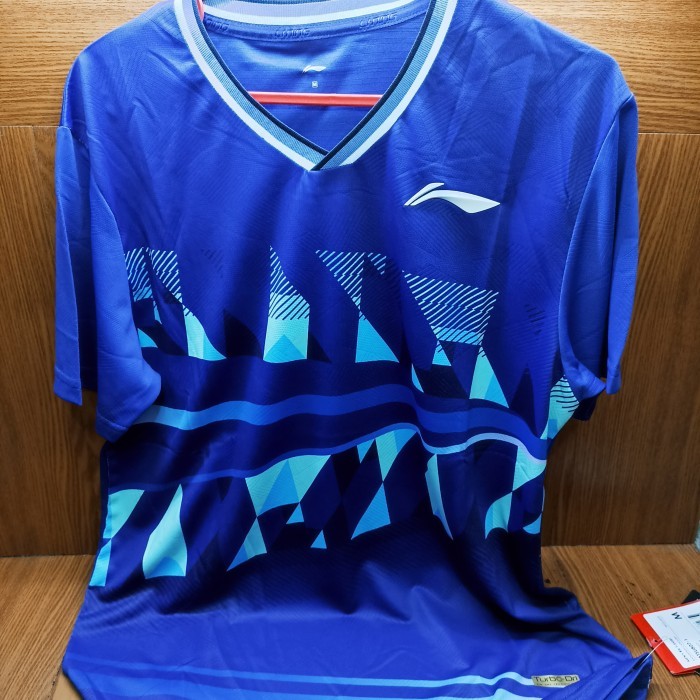 Kaos Badminton LINING ATSU807 (White & Navy) 100% ORIGINAL - Navy - XXL