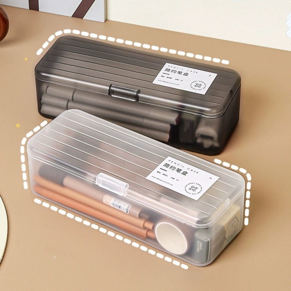 

2024 Pencil Cases Pens Storage School Office Simple Plastic Transparent Plastic Box Large Capacity School Stationery Supplies