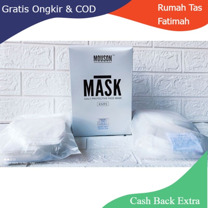 Promo (ISI 50PCS) MASKER KN95 PUTIH MASKER KN95 MOUSON MASKER KN95 HIJAB MASKER KN95 EARLOOP By Ruma