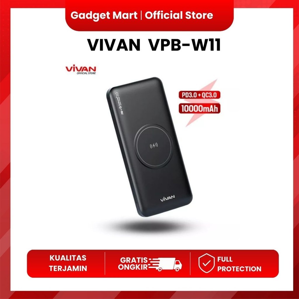 VIVAN Powerbank 10000 mAh VPB-W11 Wireless 3 Output Fast Charging