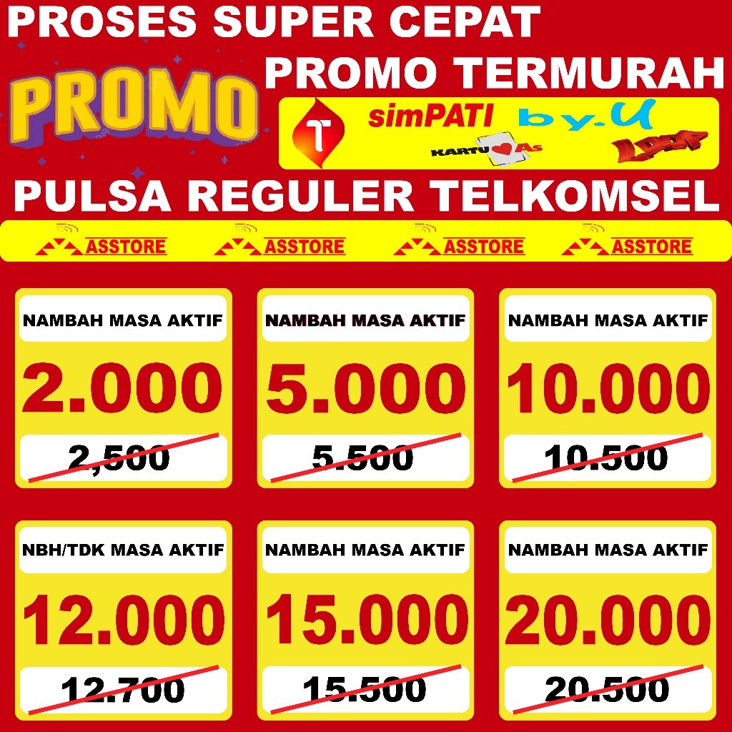 PULSA TELKOMSEL 1K 2K 3K 4K 5K 6K 7K 8K 9K 10K 11K 12K REGULER Termurah