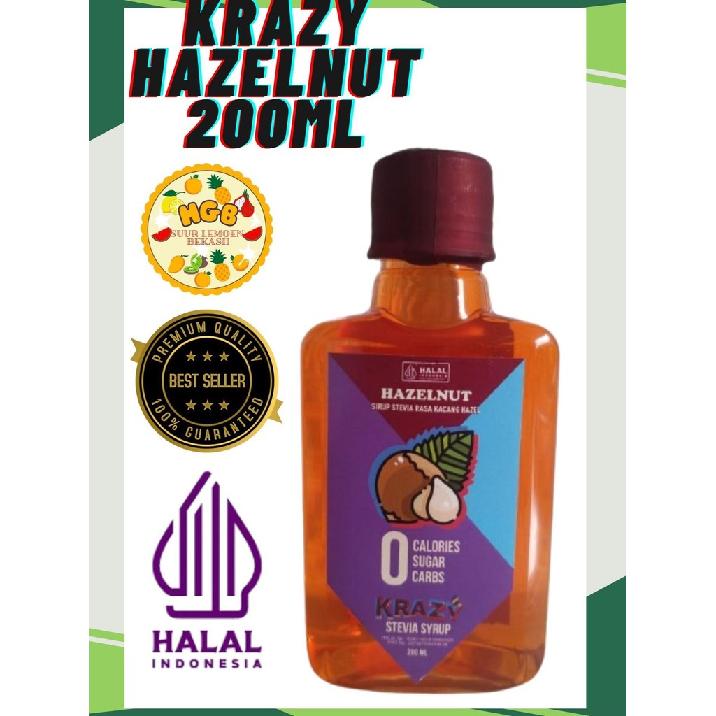 

KRAZY Stevia Hazelnut Pemanis Alami Sirup Bebas Gula Sugar Free 200 ml ORIGINAL 100% by HGB market