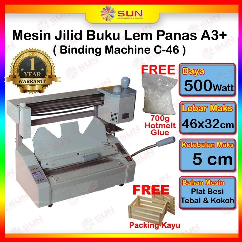 Mesin Jilid buku A3+- Mesin Binding Jilid Lem Panas Softcover, Hardcover Semi Automatic C-46