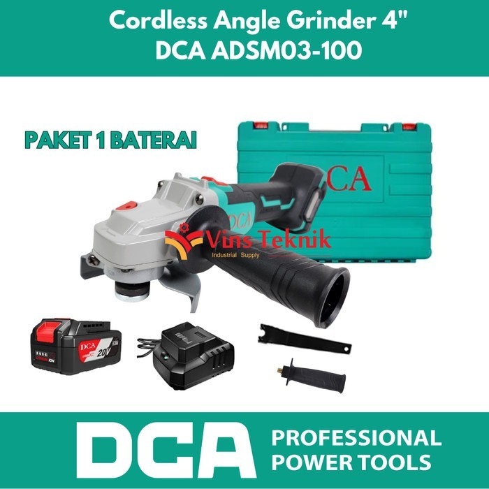 cordless angle grinder mesin gerinda 4 inch baterai DCA ADSM03-100 - PAKET 1 BATERAI - SMTA