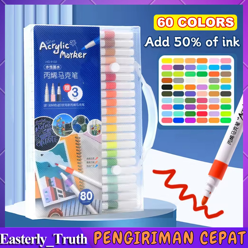 

60 PCS Acrylic Marker Set Spidol Akrilik DIY Painting Spidol Pastel Pulpen Highlight Drawing Warna