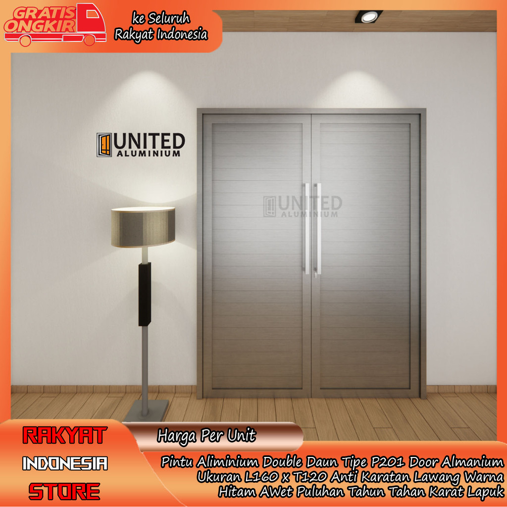 [Instant] United Aluminium Co Id Pintu Aluminium Double Daun Tipe P201 Putih Silver Cokelat Hitam Uk
