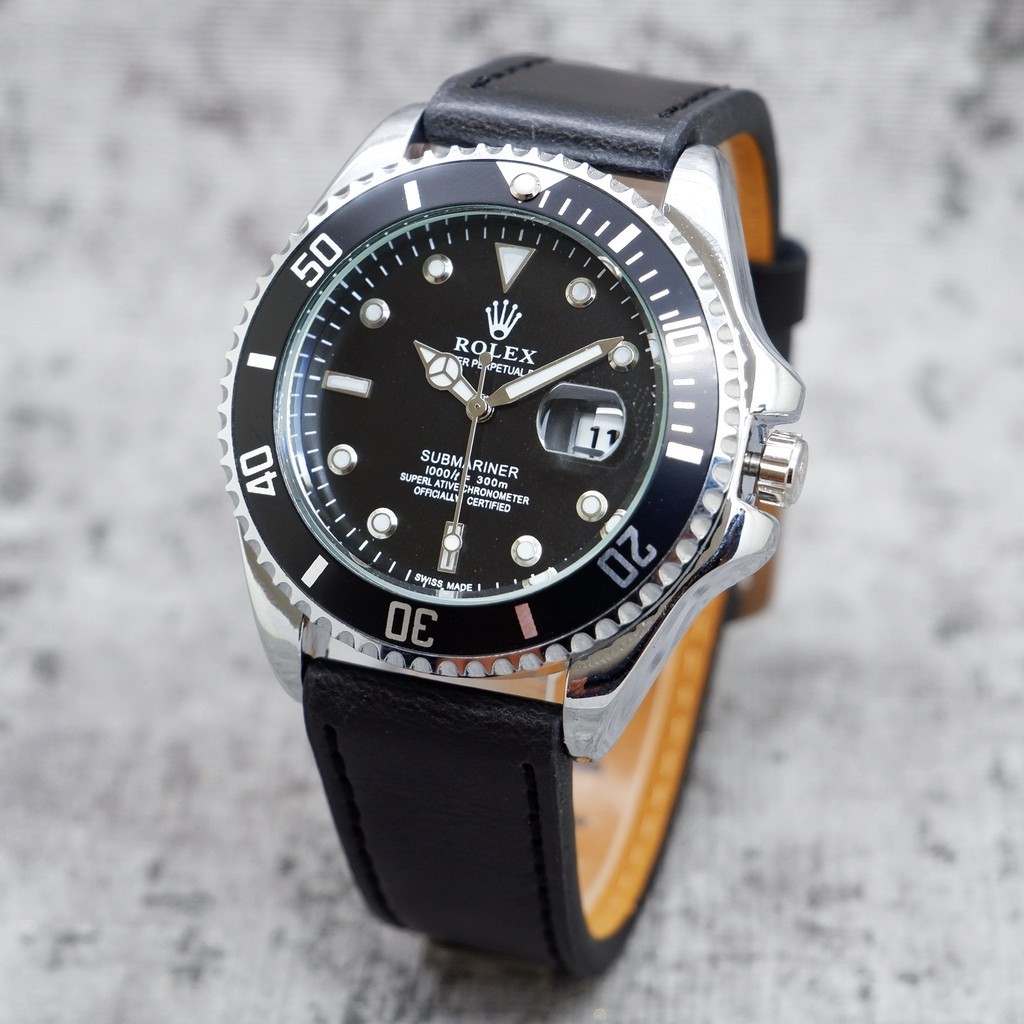 ( Spesial COD ) Jam Tangan Pria Rolex Submariner R5668 Tanggal Aktif Tali Kulit & Rantai Free Box Or