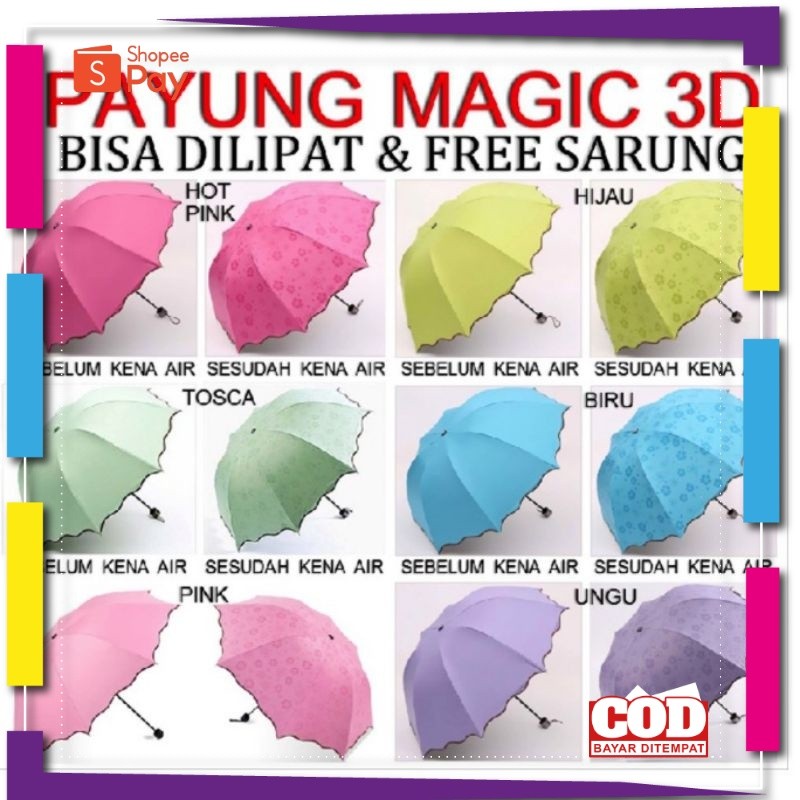 [PREMIUM ORIGINAL] PAYUNG MAGIC 3D POLOS ORIGINAL 100% PAYUNG LIPAT Ada ANTI UV nya ( ADA LAPISAN AN