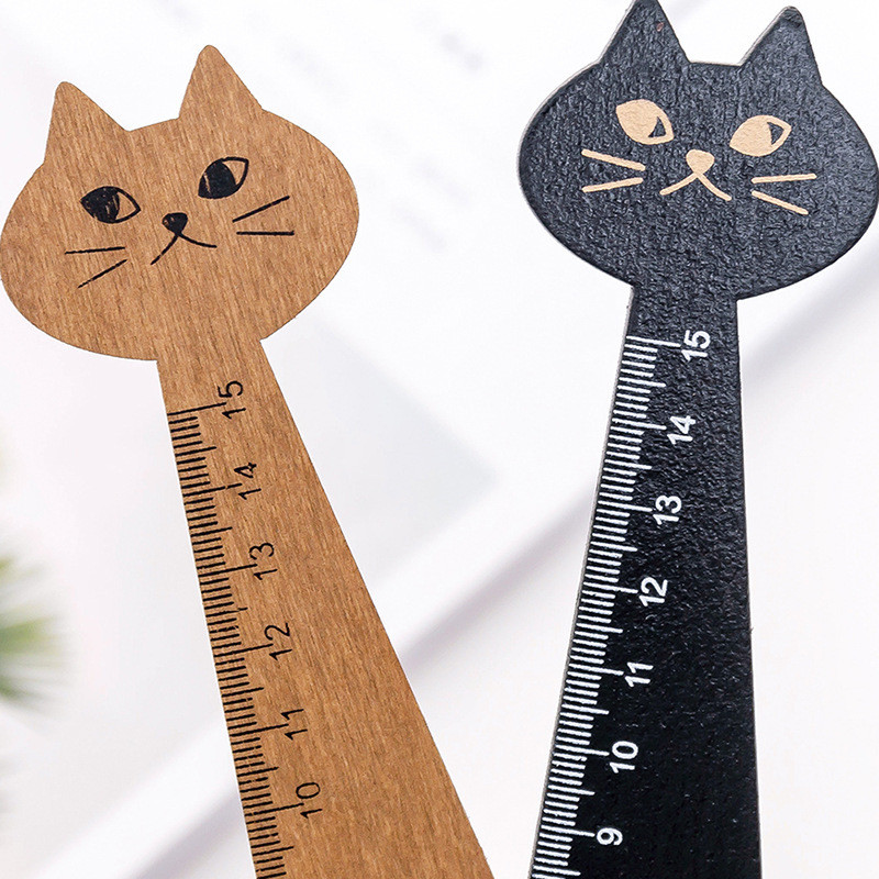 

2 Pieces Lytwtw's Wooden Cat Straight Ruler Kawaii Tool Stationery Cartoon Drawing Gift Korean Office School Kitten 2 Colors