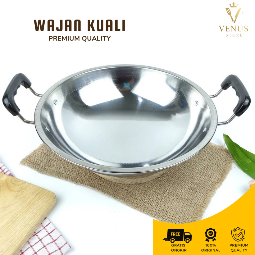 Wajan Kuali Penggorengan Wok Pan Stainless Steel Tebal Anti Lengket Cookware Kitchenware