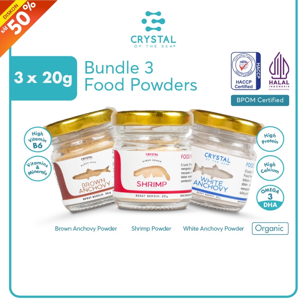 

Crystal of the Sea | Bundle 3 Food Powder (20GR) | Bubuk Ikan Teri Nasi | Bubuk Udang Rebon | Bubuk Teri Jengki - Tabur / Penyedap Kaldu MPASI NON MSG PAKET HEMAT