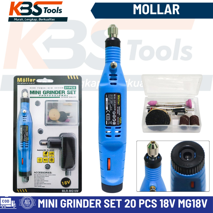 Mesin Mini Die Grinder Set 20 Pcs 18V  Bor Gerinda Tuner Blister Mollar MG18V