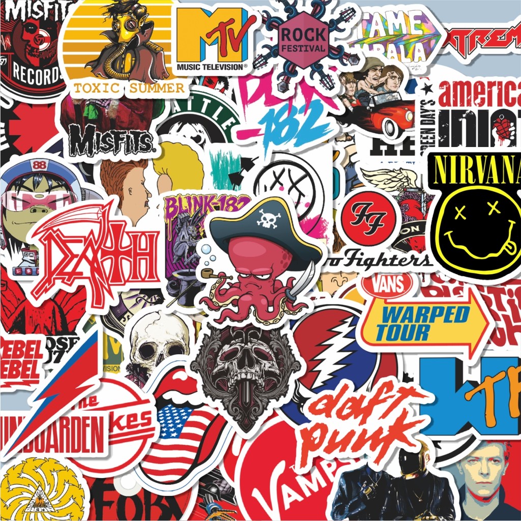 

100PCS Lucu Stiker Random Logo Band Versi 5 Stiker Aesthetic Stiker Anti Air Stikers Berperekat Waterproof sticker decal buat Motor Helm Buku Journal Koper Casing HP Laptop Botol Minum Hadiah anak