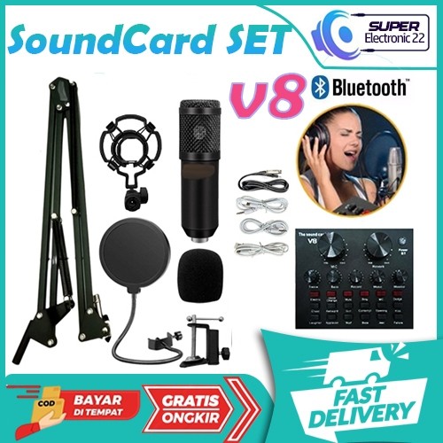 WOW PROFESSIONAL LIVE SOUND CARD V8 V8S SET  AUDIO LIVE BLUETOOTH/EXTERNAL - BLACK/HITAM